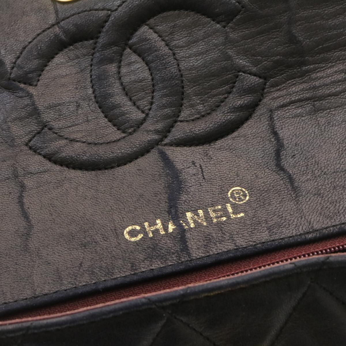 CHANEL Matelasse Shoulder Bag Lamb Skin Black Gold CC ar5310A