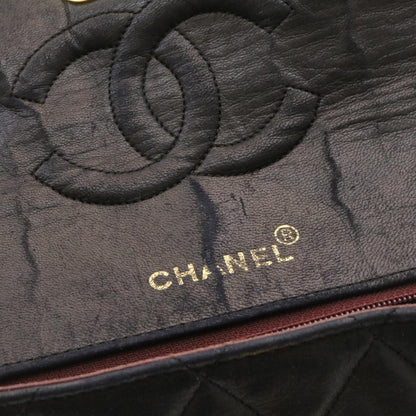 CHANEL Matelasse Shoulder Bag Lamb Skin Black Gold CC ar5310A