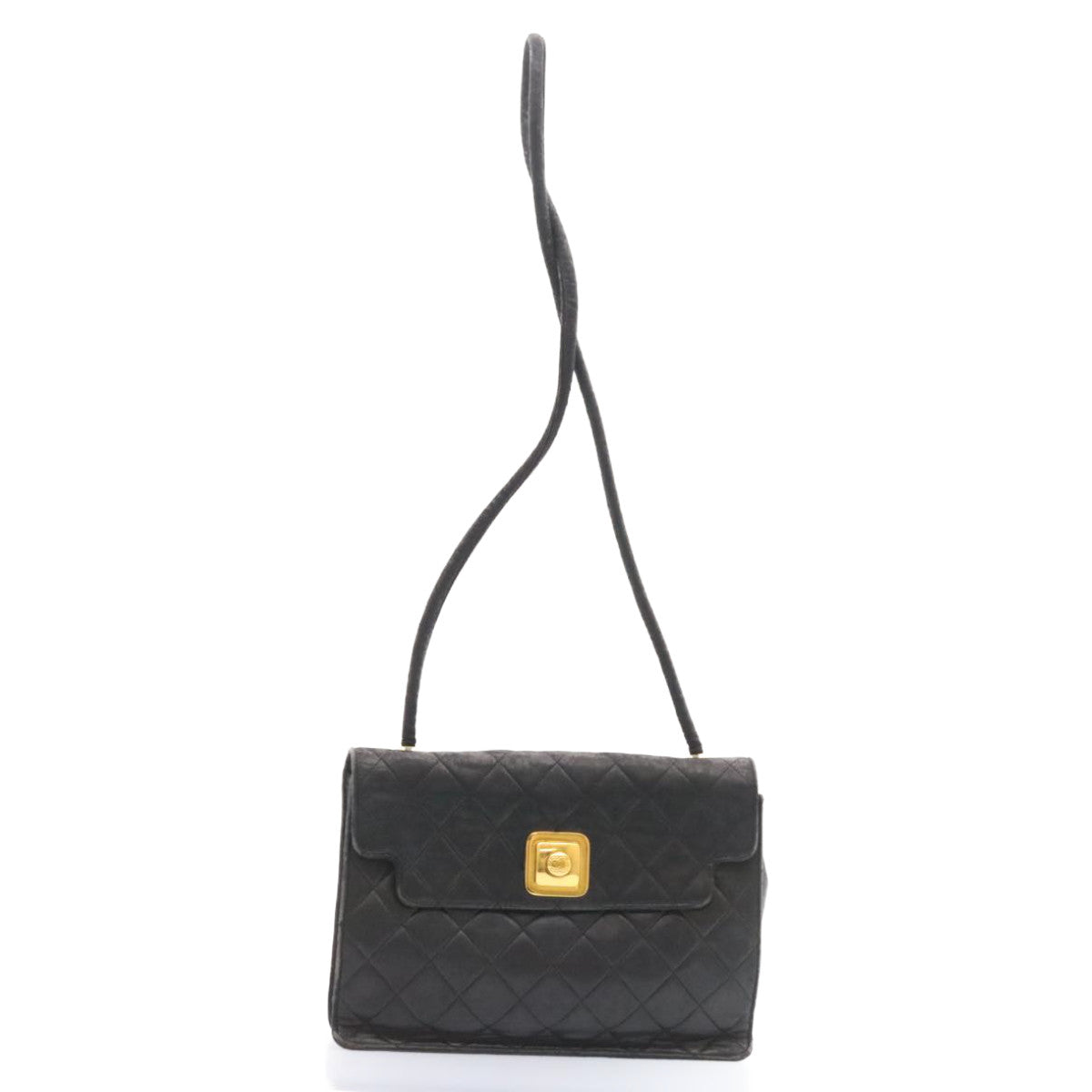 CHANEL Matelasse Shoulder Bag Lamb Skin Black Gold CC ar5310A