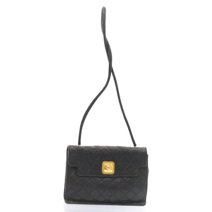 CHANEL Matelasse Shoulder Bag Lamb Skin Black Gold CC ar5310A