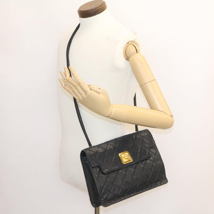 CHANEL Matelasse Shoulder Bag Lamb Skin Black Gold CC ar5310A