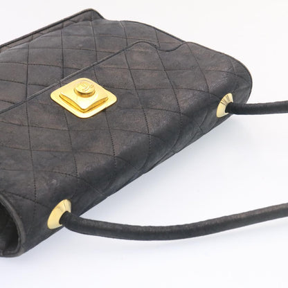CHANEL Matelasse Shoulder Bag Lamb Skin Black Gold CC ar5310A