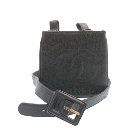 CHANEL Caviar Skin Waist Pouch Leather Black CC ar5893A