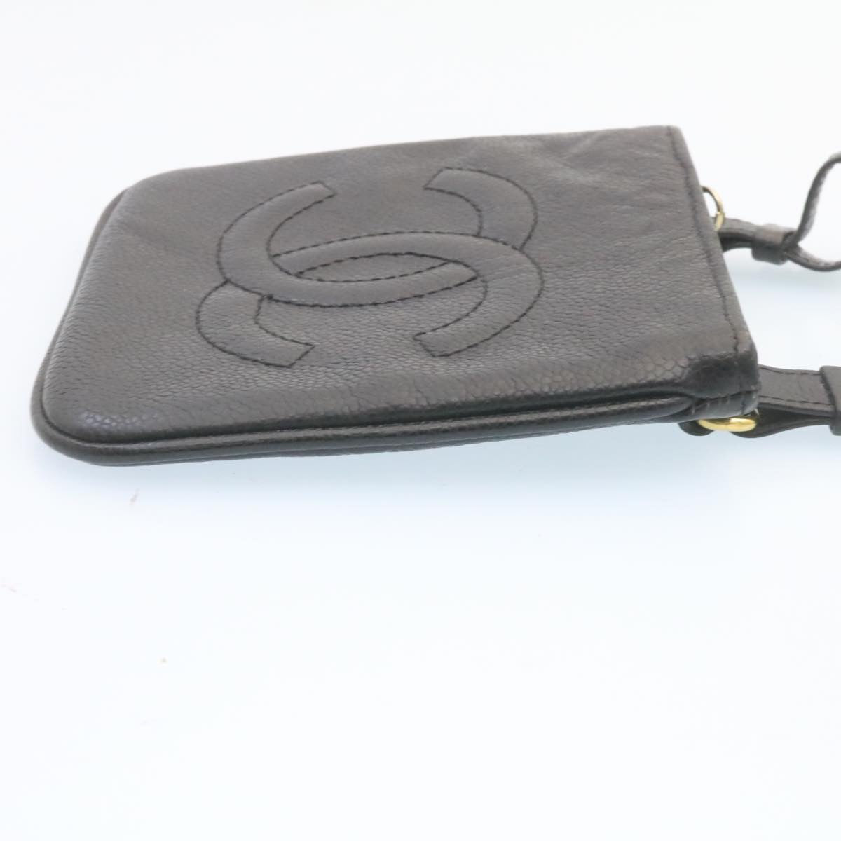 CHANEL Caviar Skin Waist Pouch Leather Black CC ar5893A