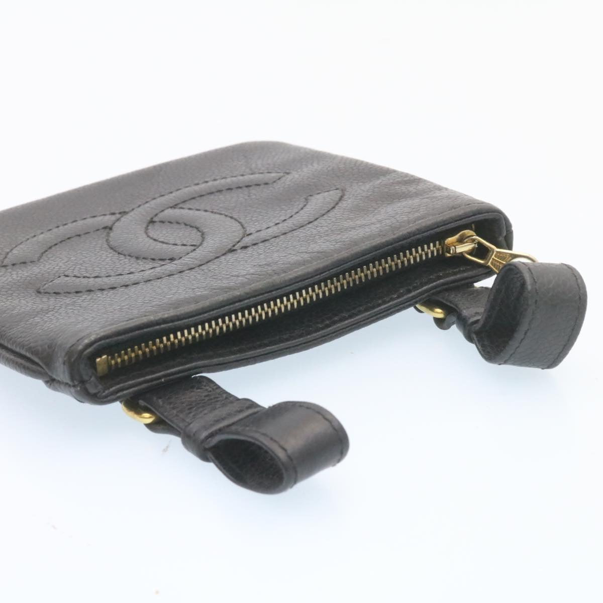 CHANEL Caviar Skin Waist Pouch Leather Black CC ar5893A