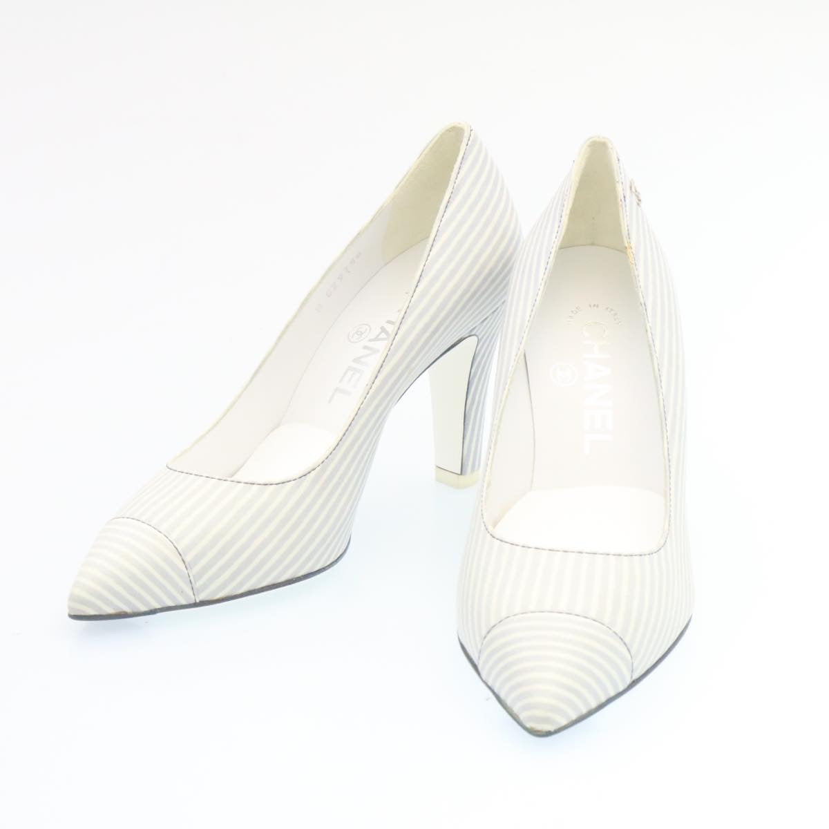 CHANEL Striped high heels pumps Leather Pink CC ar6007A