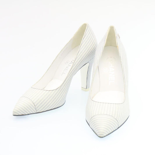 CHANEL Striped high heels pumps Leather Pink CC ar6007A