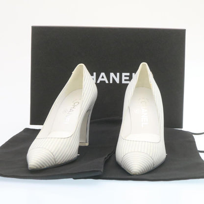 CHANEL Striped high heels pumps Leather Pink CC ar6007A