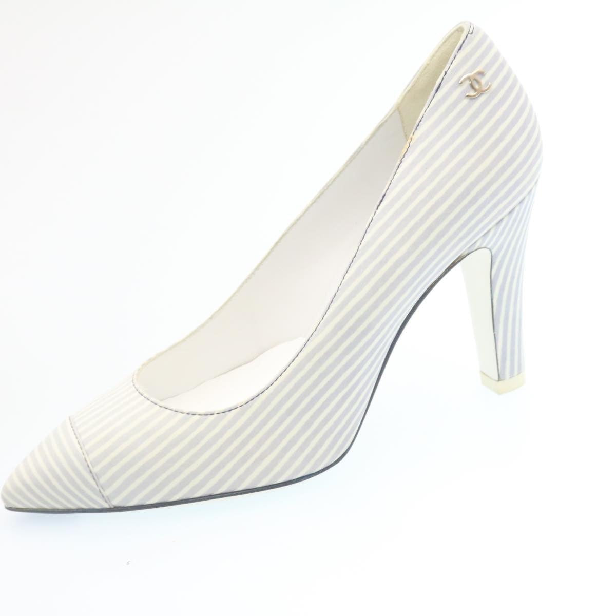 CHANEL Striped high heels pumps Leather Pink CC ar6007A