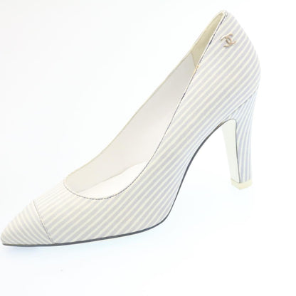 CHANEL Striped high heels pumps Leather Pink CC ar6007A