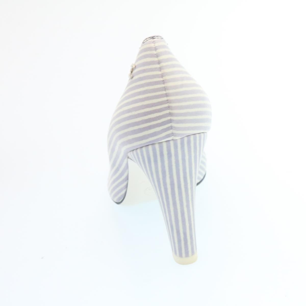 CHANEL Striped high heels pumps Leather Pink CC ar6007A