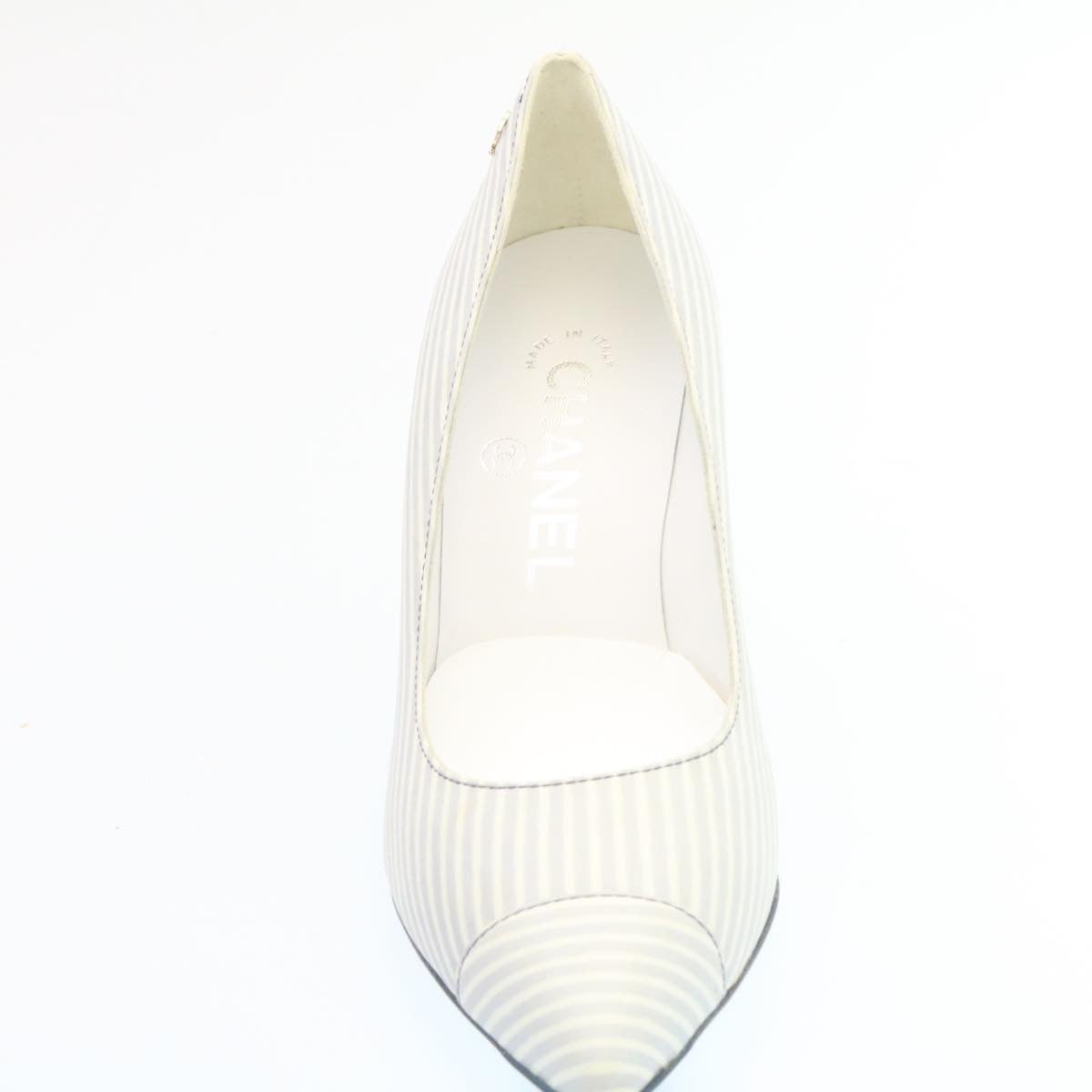 CHANEL Striped high heels pumps Leather Pink CC ar6007A