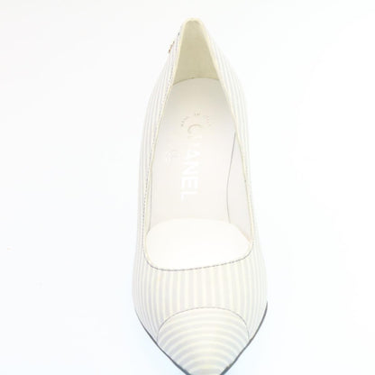 CHANEL Striped high heels pumps Leather Pink CC ar6007A