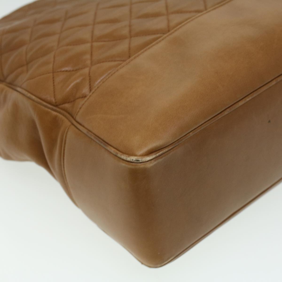 CHANEL Matelasse Chain Shoulder Bag Lamb Skin Brown CC ar8527