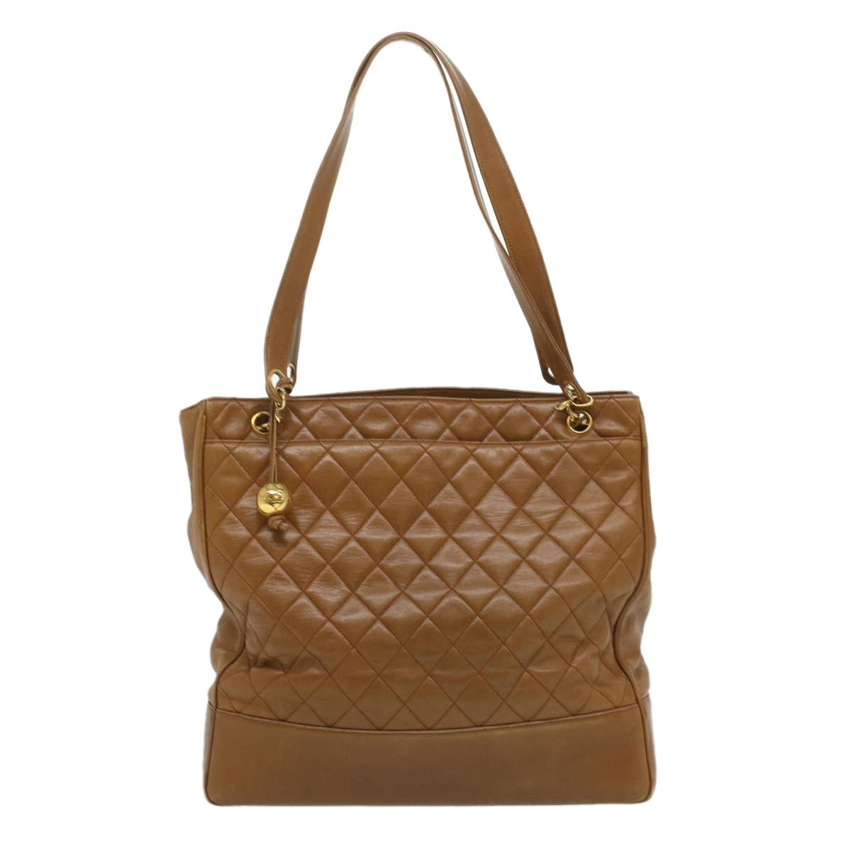 CHANEL Matelasse Chain Shoulder Bag Lamb Skin Brown CC ar8527