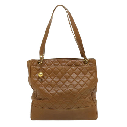 CHANEL Matelasse Chain Shoulder Bag Lamb Skin Brown CC ar8527