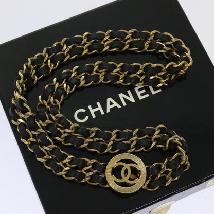 CHANEL Chain Belt Metal Leather Gold Tone Black CC ar9801B