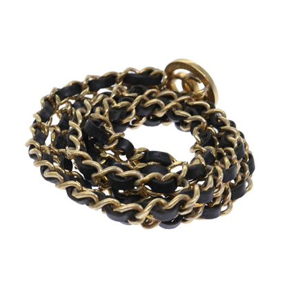 CHANEL Chain Belt Metal Leather Gold Tone Black CC ar9801B