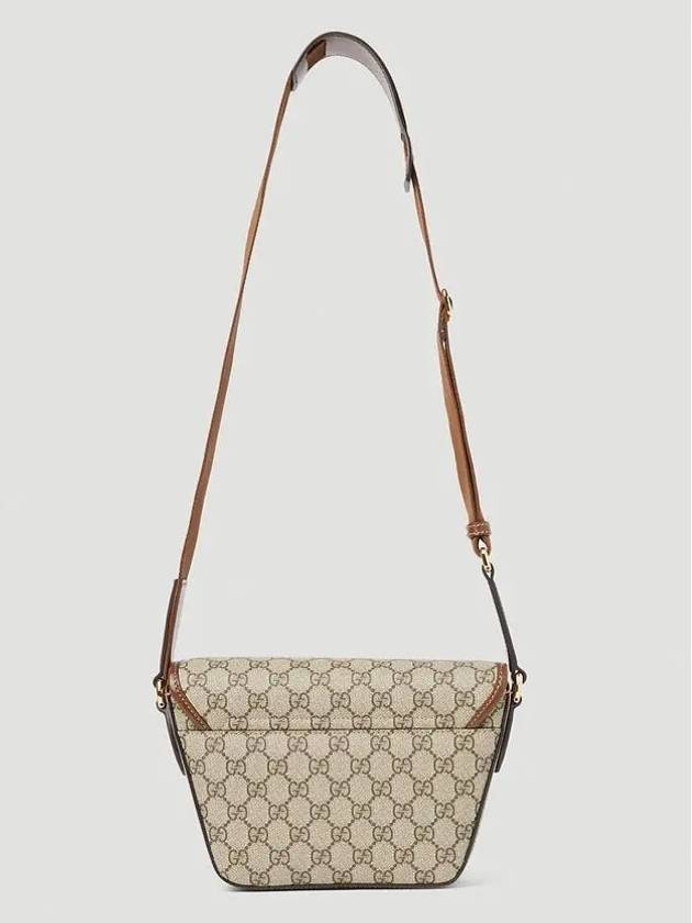 Gucci All Over GG Supreme Canvas Flap Cross Bag Beige