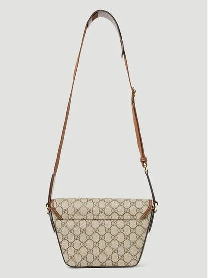 Gucci All Over GG Supreme Canvas Flap Cross Bag Beige