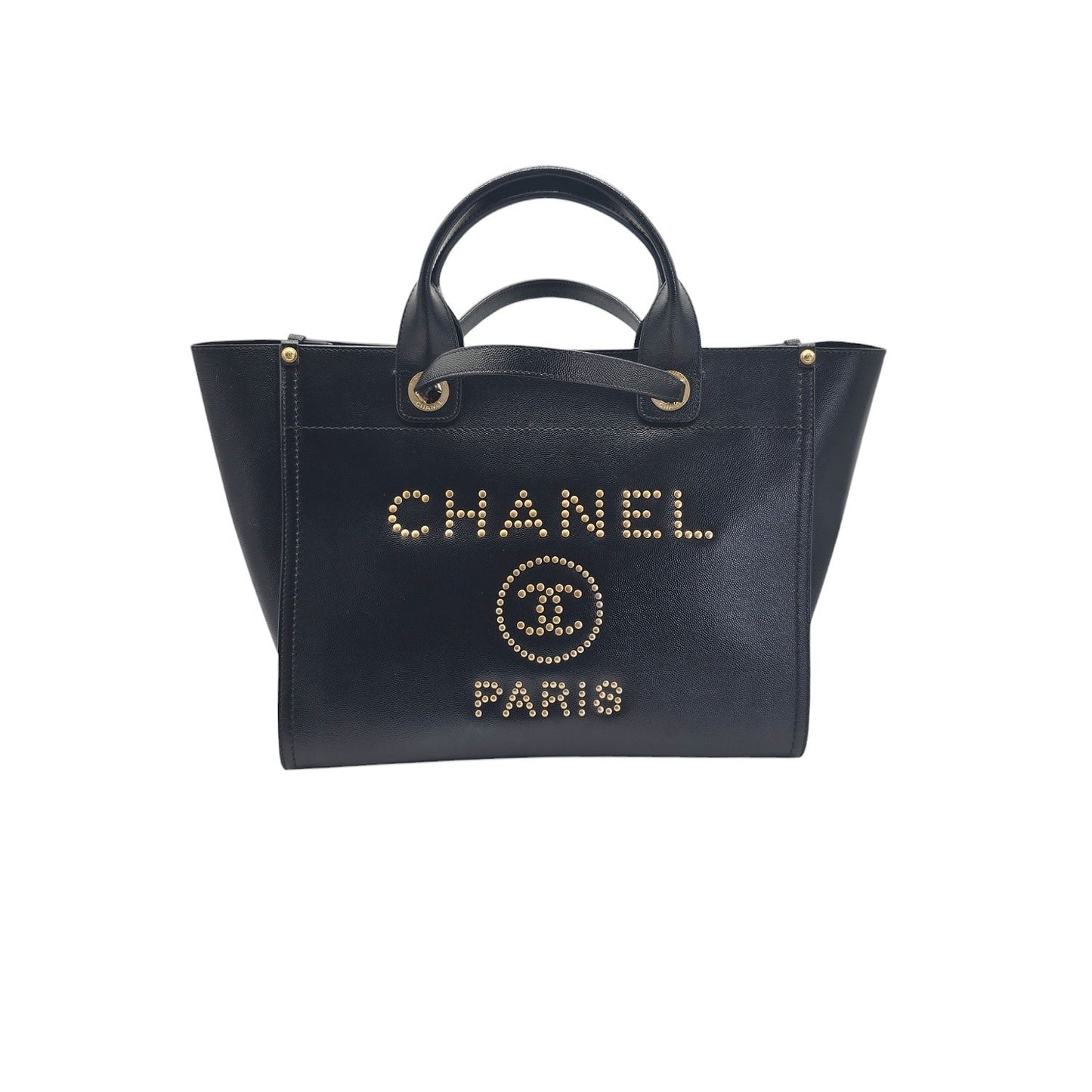 Chanel Small Black Caviar Studded Deauville Tote