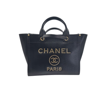 Chanel Small Black Caviar Studded Deauville Tote
