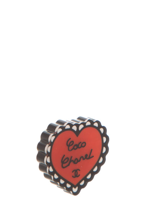 Chanel Coco Chanel  Red & Black Enamel Heart Pin
