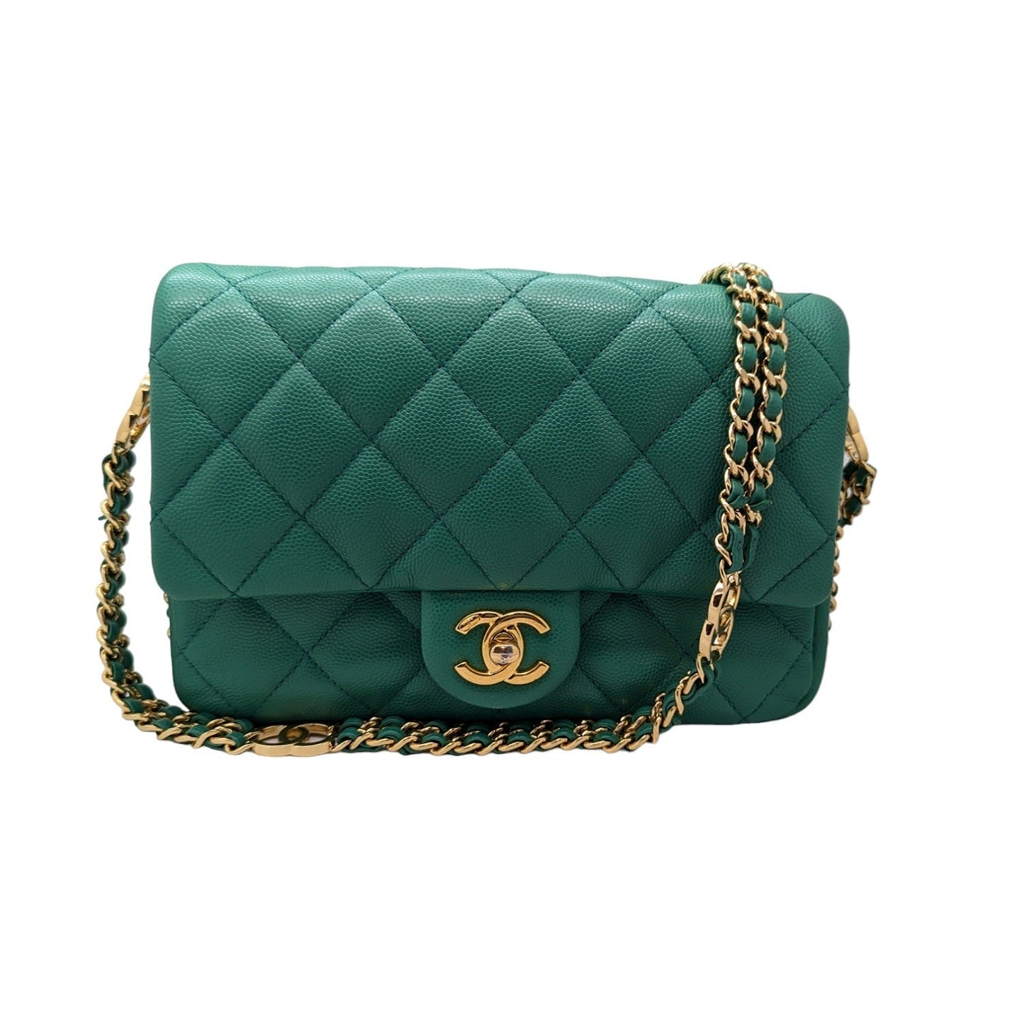 Chanel 2023 Green Grained Calfskin Quilted Mini CC You Flap