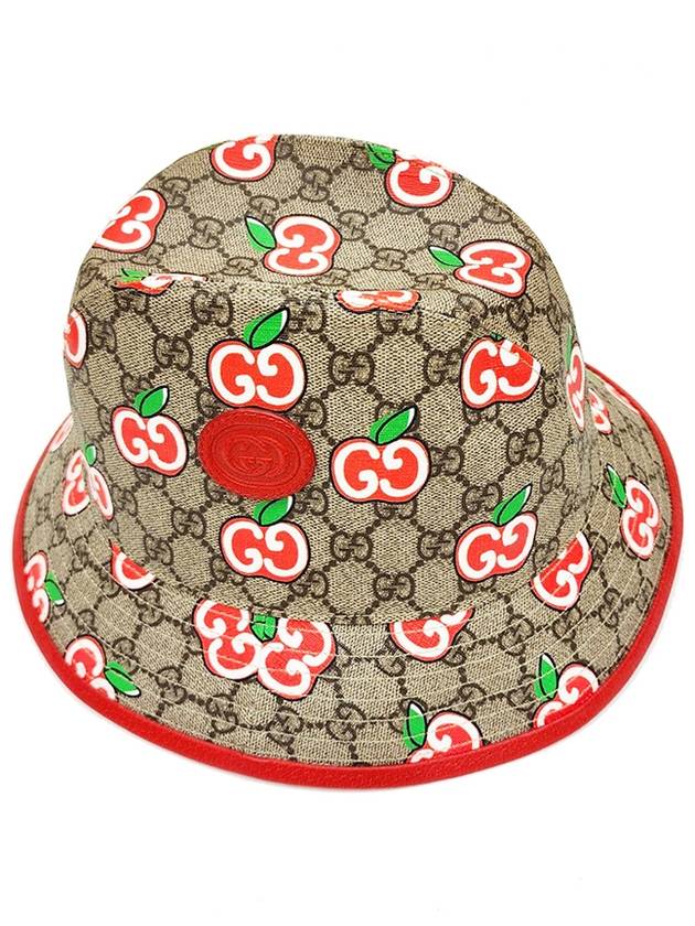 Gucci Apple Logo GG Supreme Canvas Bucket Hat Beige