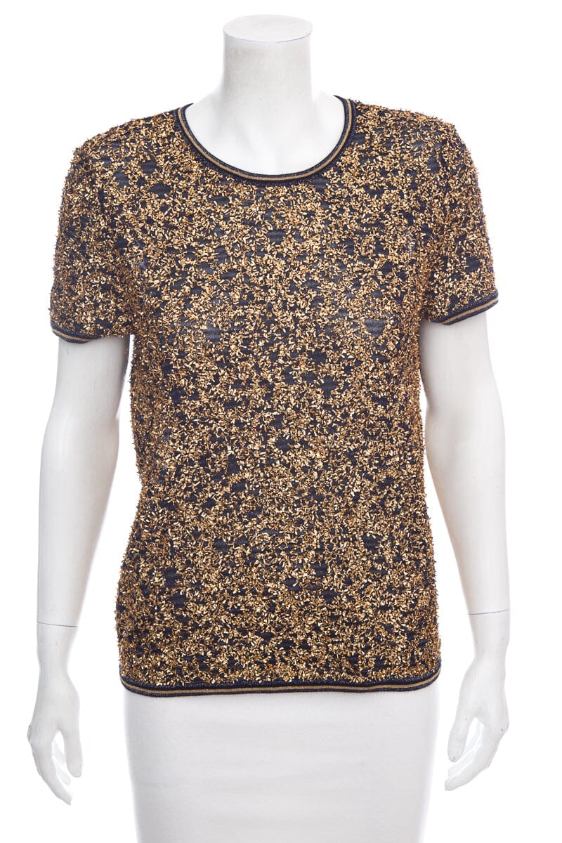 Chanel Navy & Gold Flake Sparkle Blouse SZ 40
