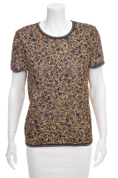 Chanel Navy & Gold Flake Sparkle Blouse SZ 40
