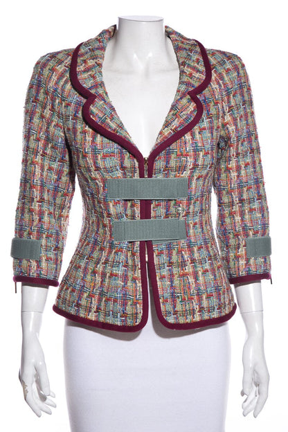 Chanel Multi Color Tweed Velcro Blazer SZ 36