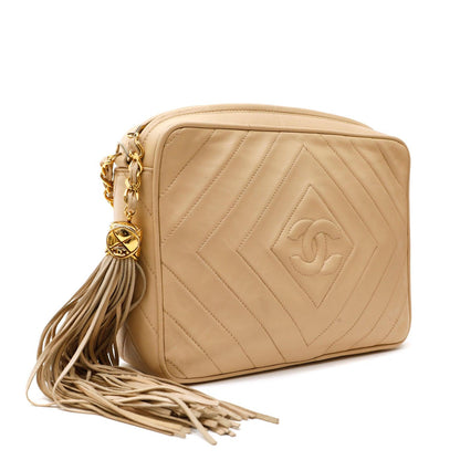 Chanel Beige Quilted Leather Vintage Camera Bag