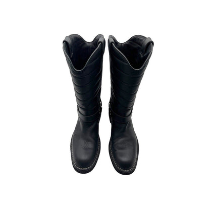 Chanel Quilted Calfskin Star Biker Boots Sz 40