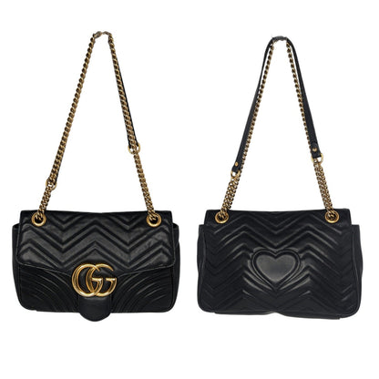 Gucci Black Chevron Quilted GG Marmont Medium Shoulder Bag