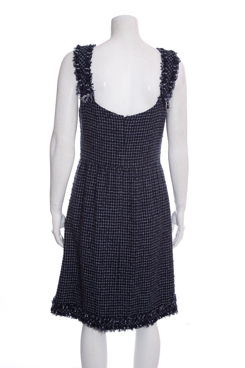 Chanel Navy Tweed Sleeveless Knee Length Dress SZ 40