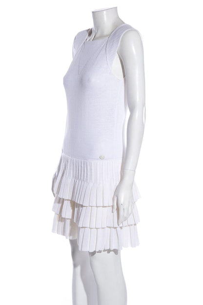 Chanel White Pleated Knit Dress SZ 38