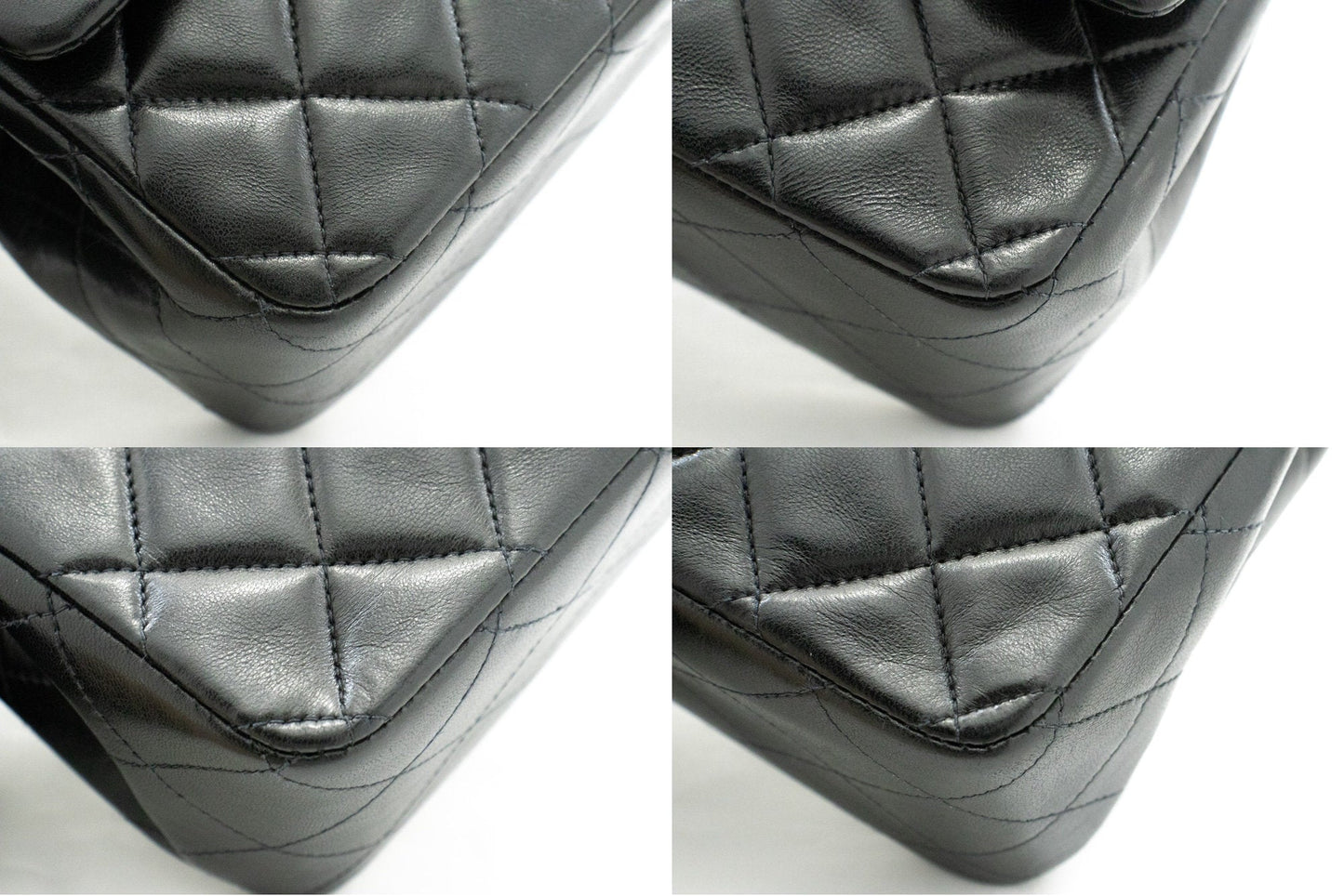 CHANEL Classic Double Flap 10" Chain Shoulder Bag Black Lambskin k39