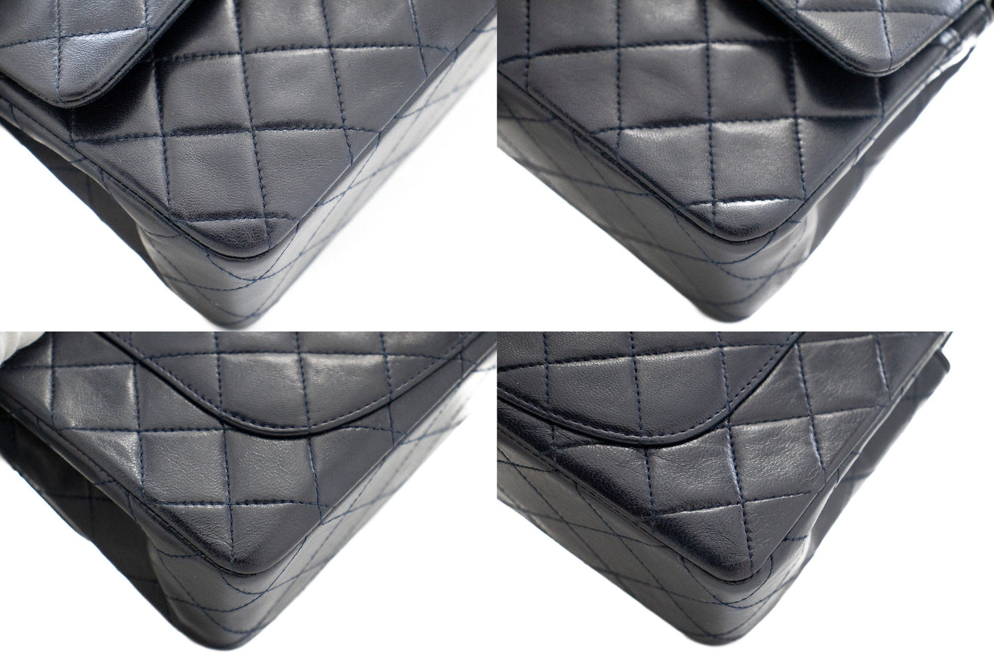 CHANEL Classic Double Flap 9" Chain Shoulder Bag Navy Lambskin g71