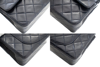 CHANEL Classic Double Flap 9" Chain Shoulder Bag Navy Lambskin g71