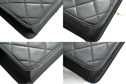 CHANEL Chain Shoulder Bag Clutch Black Quilted Flap Lambskin Purse k13