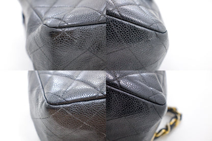 CHANEL Jumbo Caviar 11" Large Chain Shoulder Bag Flap Black Quilt e23