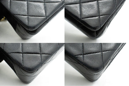 CHANEL Full Flap Chain Shoulder Bag Crossbody Black Quilted Lamb k64