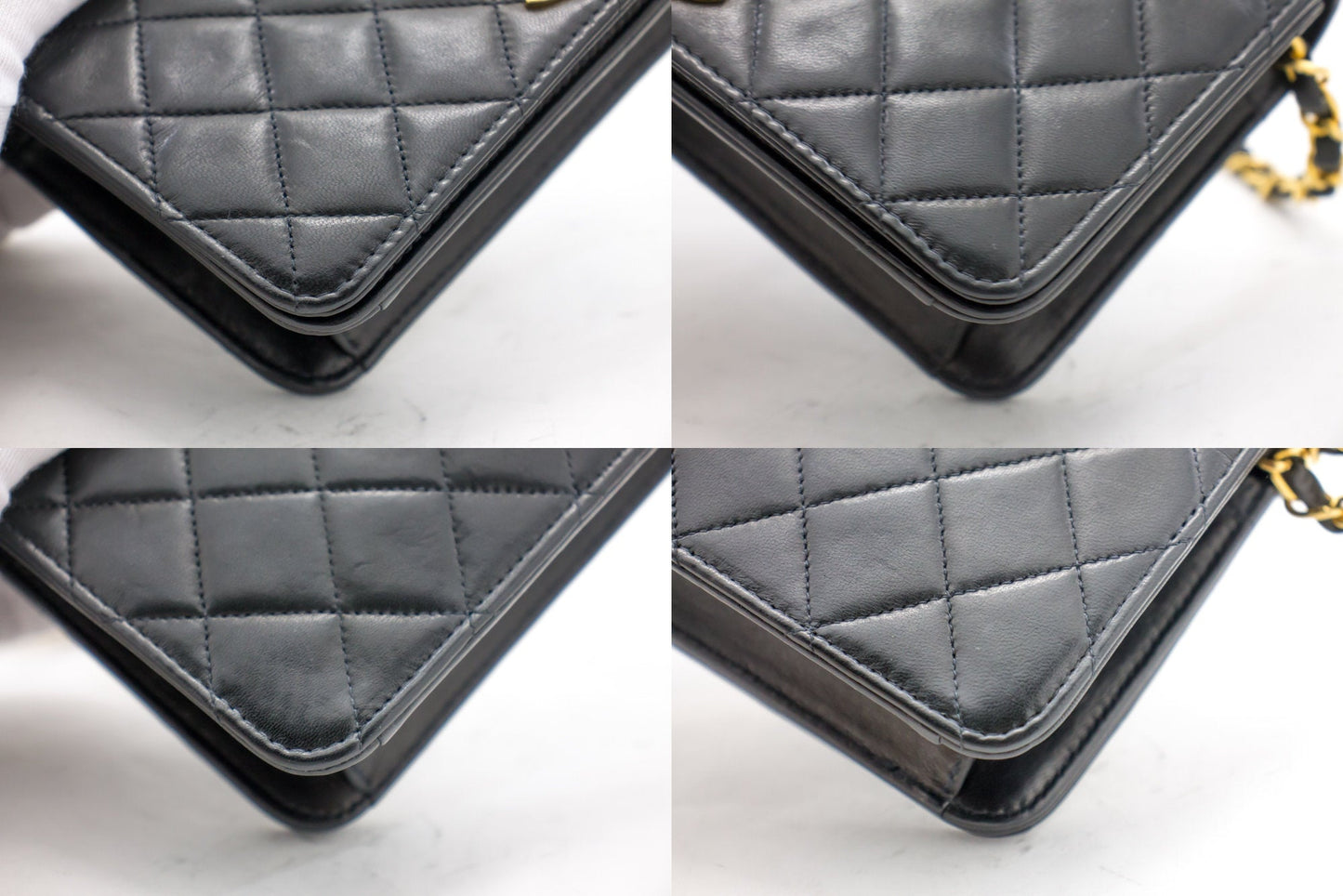 CHANEL Full Flap Chain Shoulder Bag Clutch Black Quilted Lambskin h09