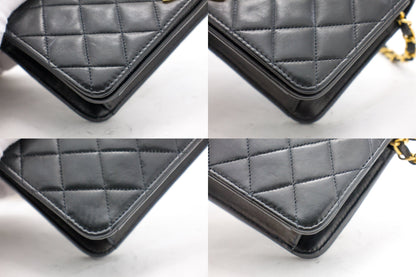 CHANEL Full Flap Chain Shoulder Bag Clutch Black Quilted Lambskin h09