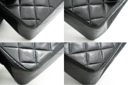 CHANEL Classic Double Flap Medium Chain Shoulder Bag Black Lamb k34