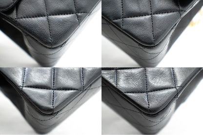 CHANEL Classic Double Flap Medium Chain Shoulder Bag Black Lamb k79