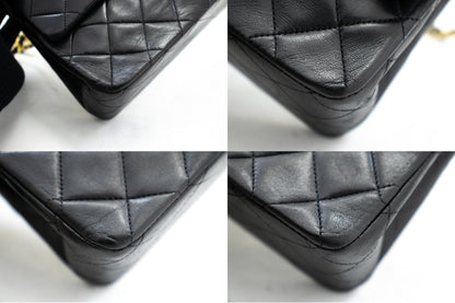 CHANEL Classic Double Flap 10" Chain Shoulder Bag Black Lambskin k69
