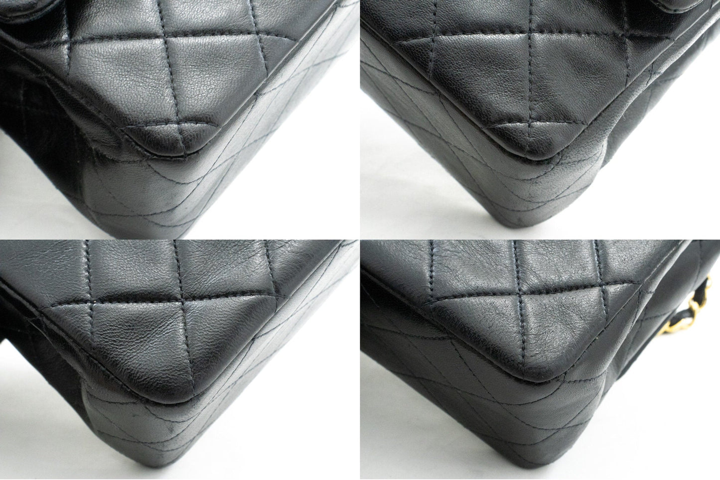 CHANEL Classic Double Flap 10" Chain Shoulder Bag Black Lambskin k66