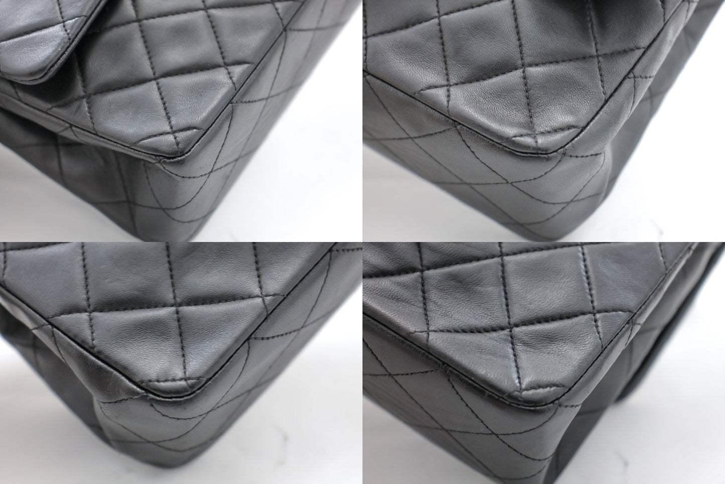 CHANEL Classic Double Flap 10" Chain Shoulder Bag Black Lambskin i68